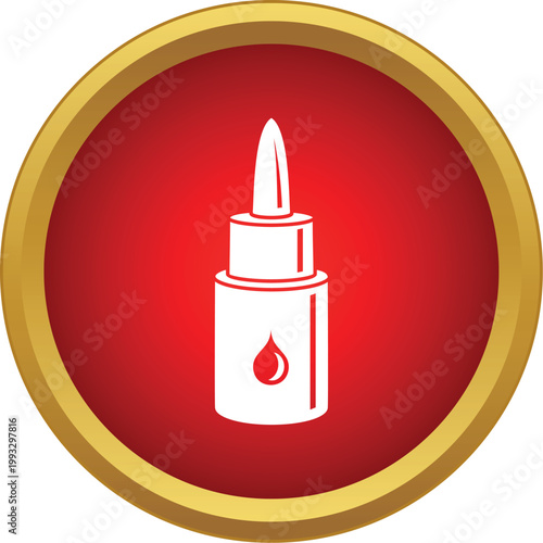 Dropper bottle icon showing a liquid drop inside a red and gold circle