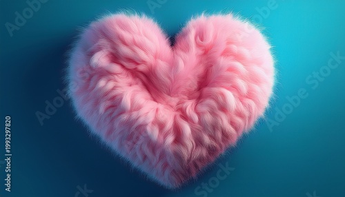 fluffy pink heart shape on blue background with soft lighting
