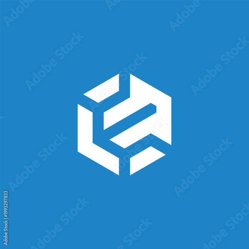 Geometric Abstract Logo Design with White Lines on Blue Background