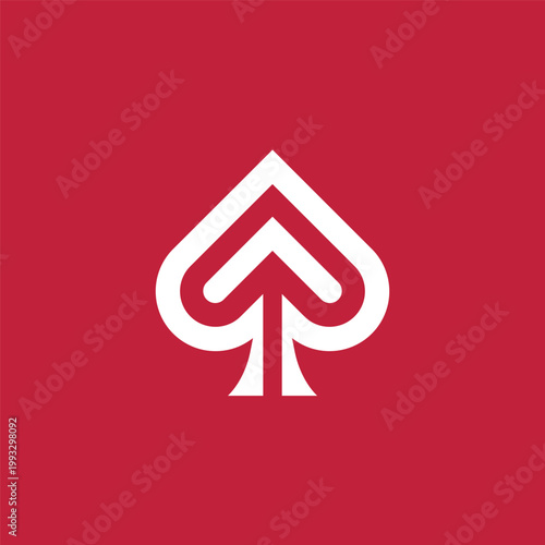 Modern Spade Icon with Arrow Design on Red Background