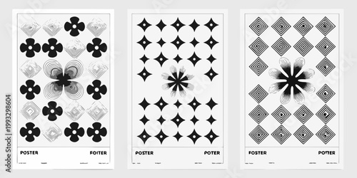 Quadro em tela Three abstract posters featuring repeating geometric and floral patterns