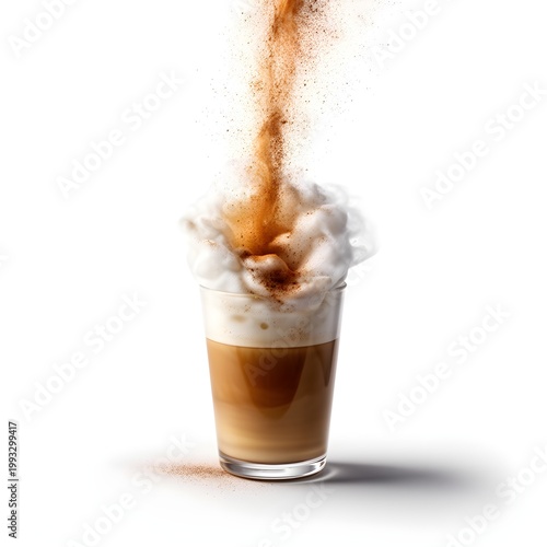 Latte Splash with Cinnamon Dust Isolated on White Background