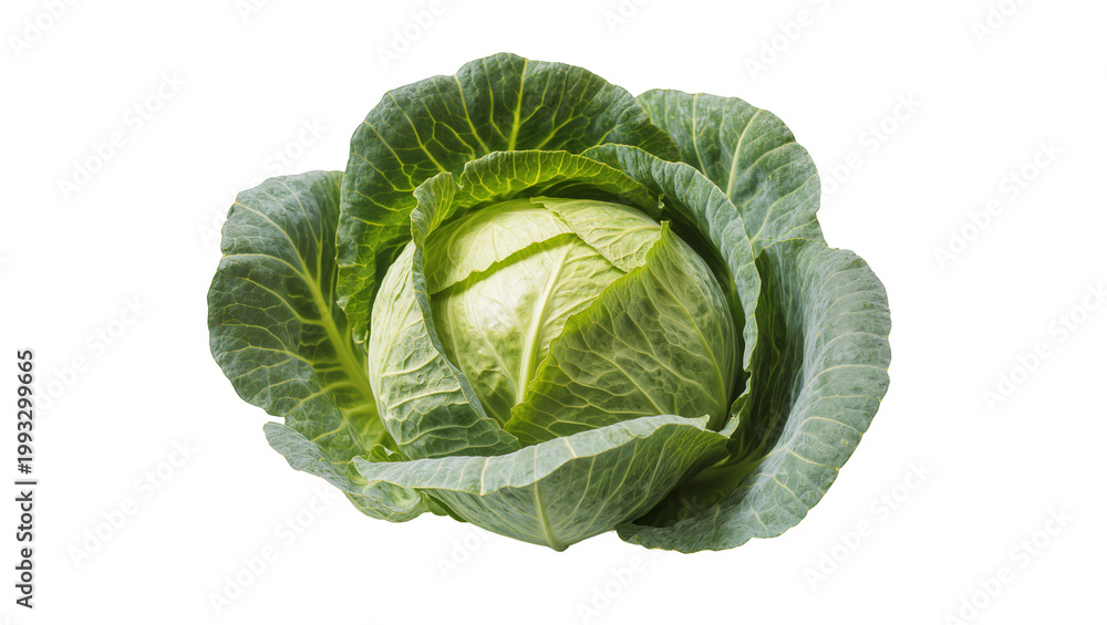 Fototapeta premium Green Savoy Cabbage Head with Textured Leaves and Tight Core