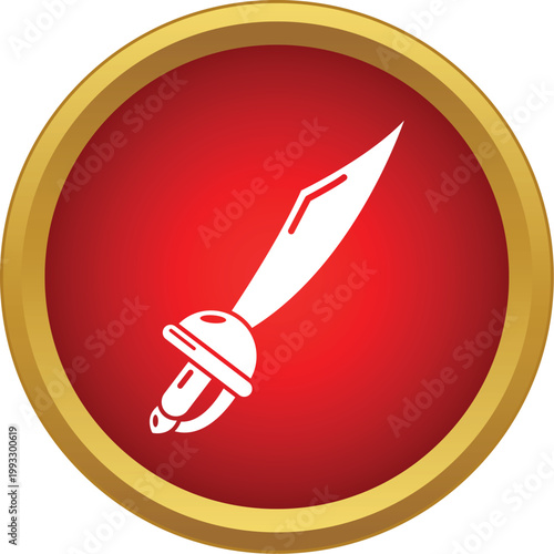 White pirate cutlass weapon icon is showing on a red circle with gold border