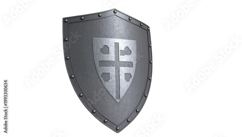 Medieval Silver Shield with Rivets and Cross Emblem