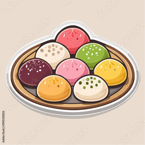 Assortment of colorful mochi balls on a plate