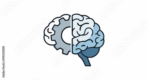 Visualizing the powerful synergy between human intellect and mechanical logic, this graphic symbolizes advanced thinking, innovative problem-solving, and the intricate mechanics of intelligence