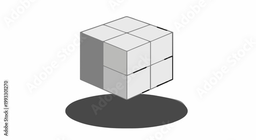 Conceptual graphic representation of a levitating geometric cube structure, symbolizing balance, complexity, and foundational elements in design and innovation
