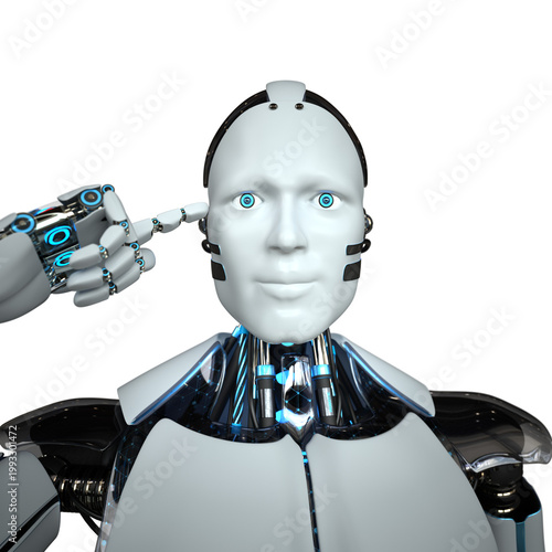 White Humanoid Robot. Transparent 3d illustration.