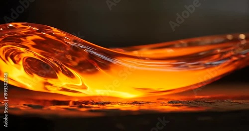 Molten Glass Being Shaped by Glassblower in Hot Workshop.