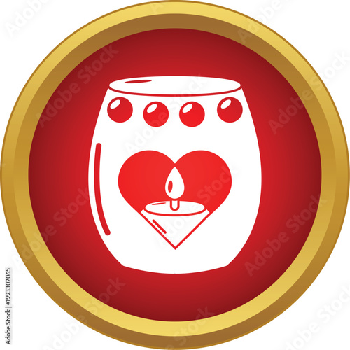 Heart shaped aroma diffuser with burning candle on a round red and gold background