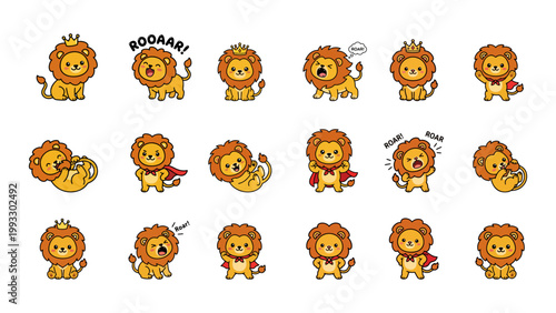 Cute Lion Character Poses and Emotions Collection.
