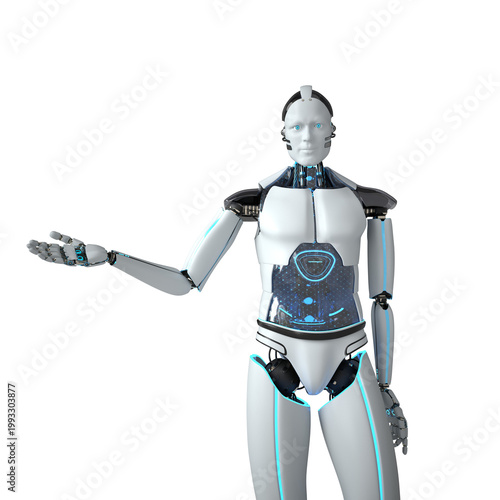 White Humanoid Robot. Transparent 3d illustration.