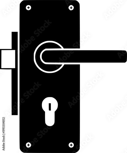 Minimalist black door lock silhouette icon symbol isolated on white background
