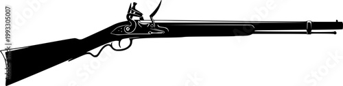 Silhouette of a classic flintlock rifle isolated on white background
