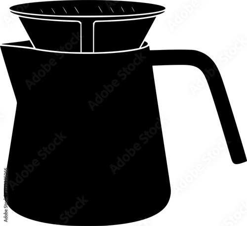 Black silhouette of a ceramic pitcher with handle isolated on white background
