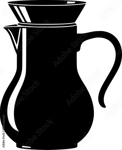 Black silhouette of a ceramic pitcher with handle isolated on white background
