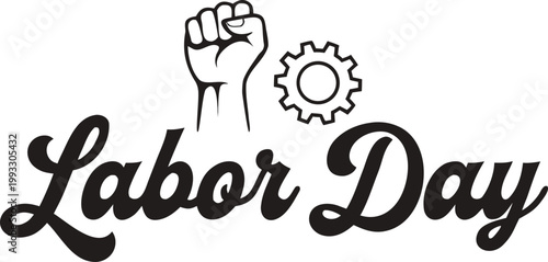 Vintage industrial Labor Day badge with fist icon
