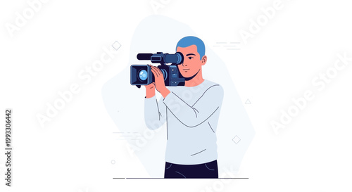 Filmmaker with Video Camera, Professional Videographer Shooting Film or Movie