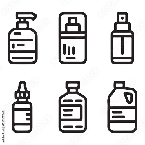 Cosmetic and Household Liquid Container Icons Set