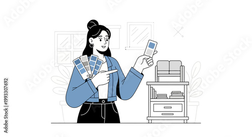 Interior designer choosing colors from swatch for home renovation, modern interior design concept