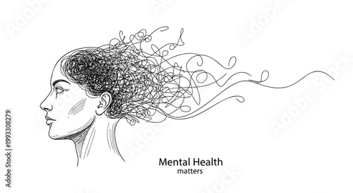 Mental health awareness, anxiety, depression, mindfulness concept, vector illustration
