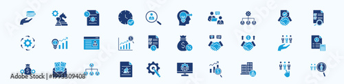 Enterprise Resource Planning Icon Pack Blue Style With income, strategy development, tax management, real time