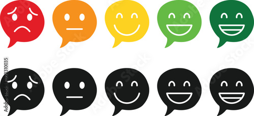 Vector Emotion Speech Bubble Icon Set Showing Mood Faces for Feedback Surveys