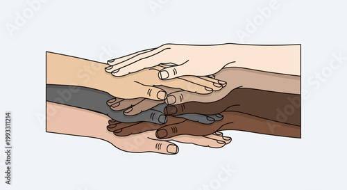 People of diverse skin tones unite on Juneteenth Day with stacked hands