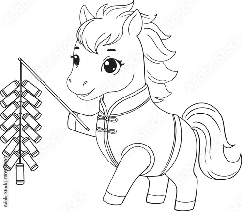 Cartoon Horse With Firecrackers Illustration