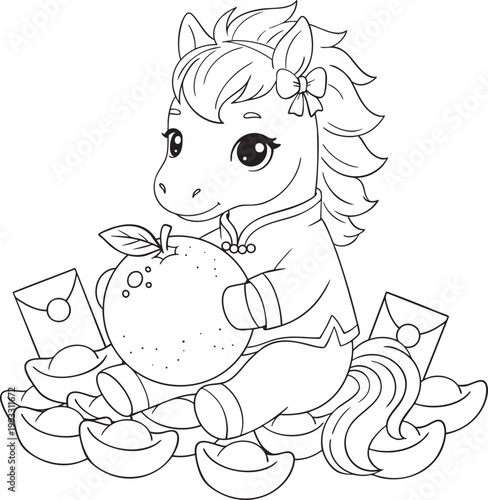 Cute Horse with Orange and Gold Ingots