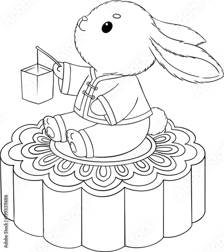 Cute Rabbit Holding Mooncake Illustration