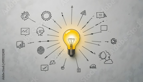 Ideas flowing from a light bulb representing innovation and creativity
