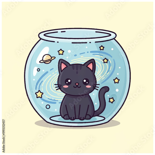 Cute black cat in bowl.