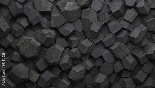 A close-up view of ancient basalt hexagonal columns in black and white