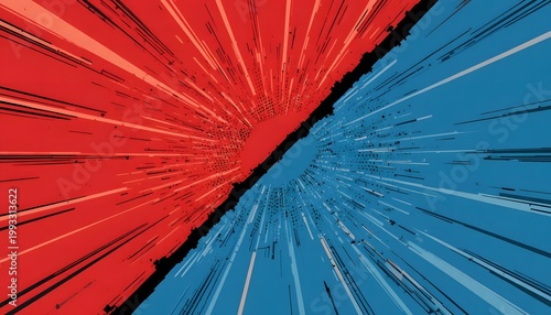 Digital distortion effect showing symmetrical pixelated color transition