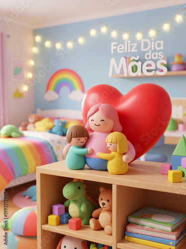 Stylized mothers day dolls with heart and rainbow