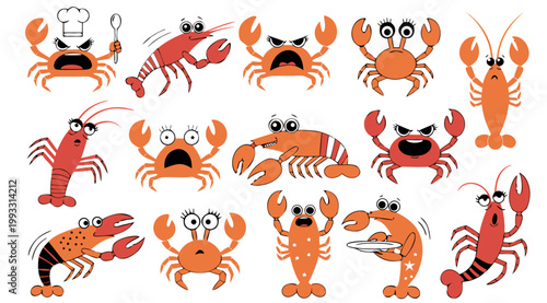 Cartoon crabs and lobsters illustrations set