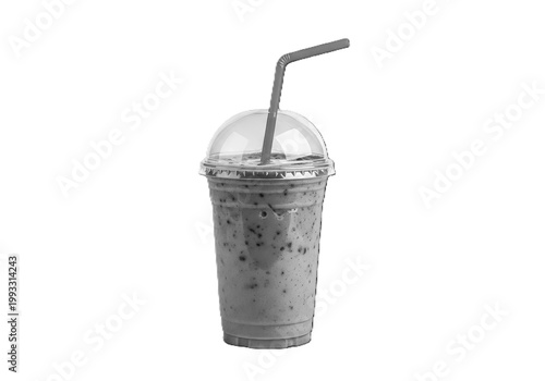 Frozen blended drink with straw in a clear plastic cup
