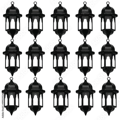 Classic black lanterns arranged in a neat grid pattern for decorative lighting Vector