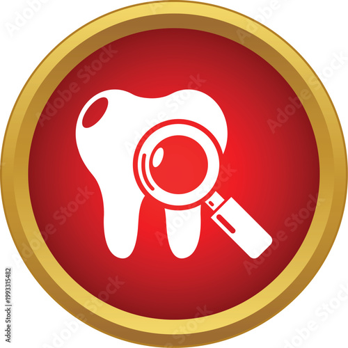 Dental tooth with magnifying glass representing oral health checkup and care