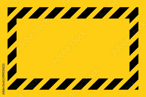 Yellow Warning Sign Background with Black Diagonal Hazard Stripes Border, Attention Danger or Caution Symbol for Construction Site Signage, Industrial Safety Frame Vector Illustration Graphic