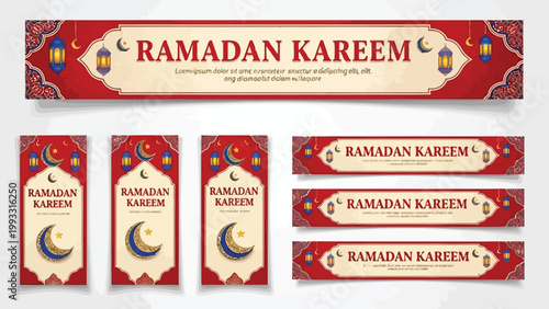 Ramadan kareem decorative banners and labels for festive occasions Vector