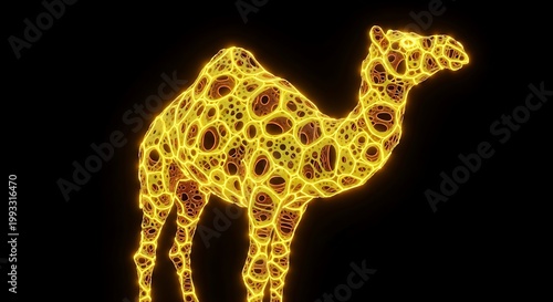Abstract Camel Illustration - A Glowing Desert Animal on Black.
