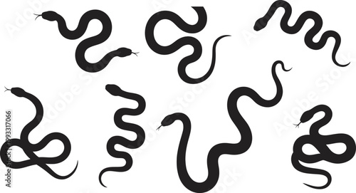 Black snake silhouettes various poses serpent reptile