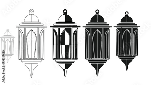 Evolution of lantern designs from sketch to detailed final renderings Vector