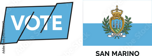 "Vote" Banner and San Marino Flag Illustration for Political Campaigns and National Identity Promotion Designs.