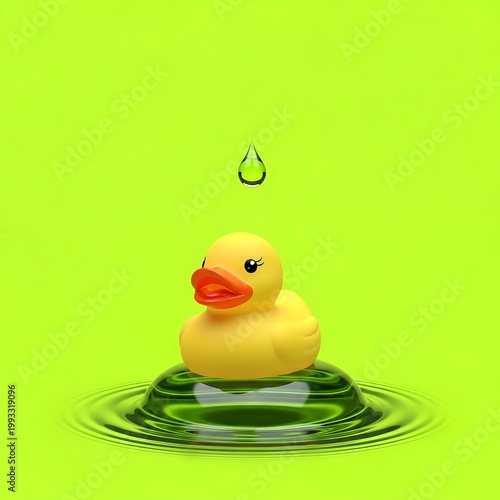 Brightly colored bath toy rests on rippling liquid against a vibrant background