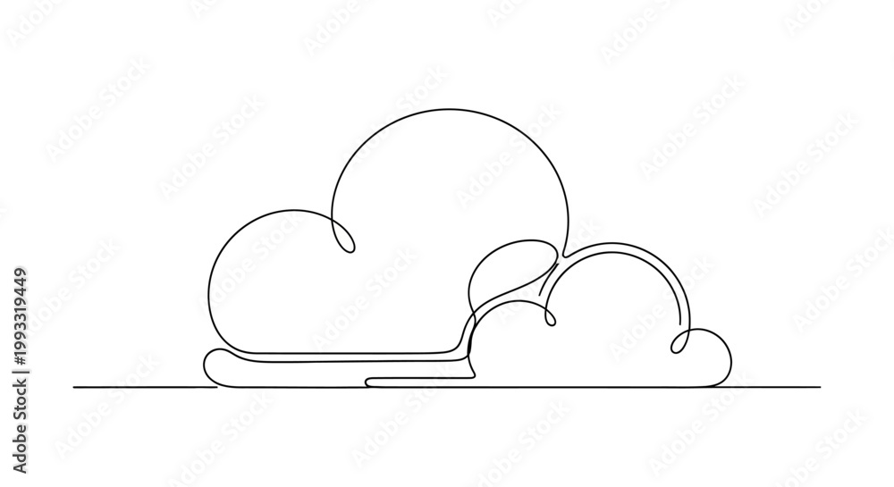 Fototapeta premium Minimalist Cloud Line Art Drawing, Single Continuous Line, Abstract Sky Element, Simple Design