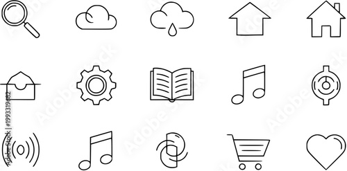Minimalist Black Line Art Technology Icons Set. Outline Symbols for UIUX Design.